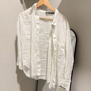 Zara Linen White Button-down Shirt